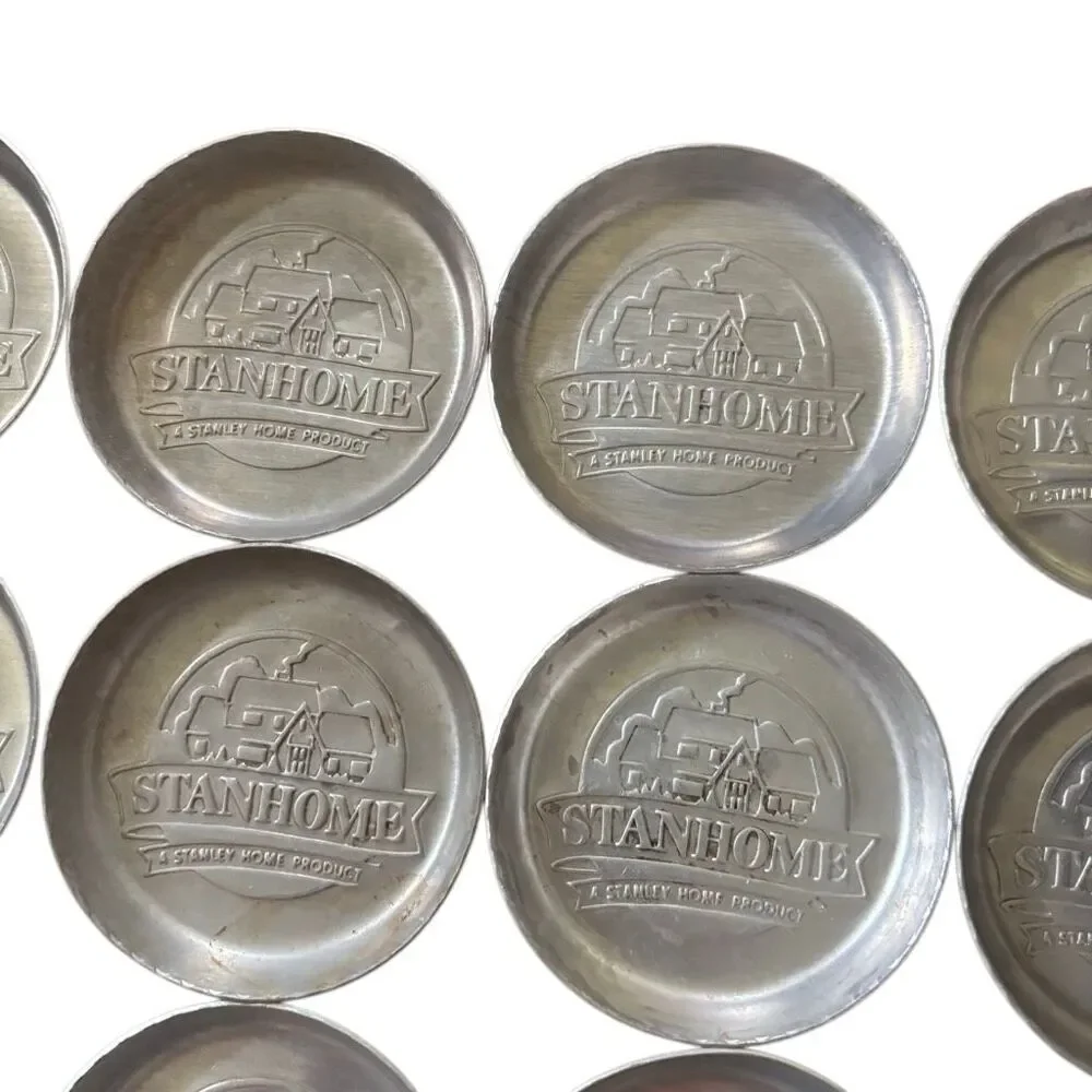 Vintage Stanhome Aluminum Coasters Stanley Home Product Cottage Scene Lot of 12